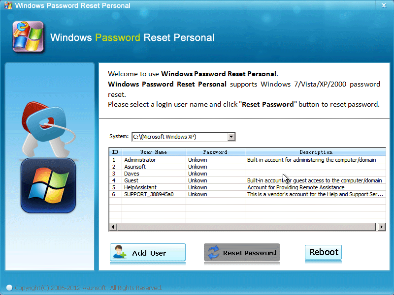 create hp password reset disc